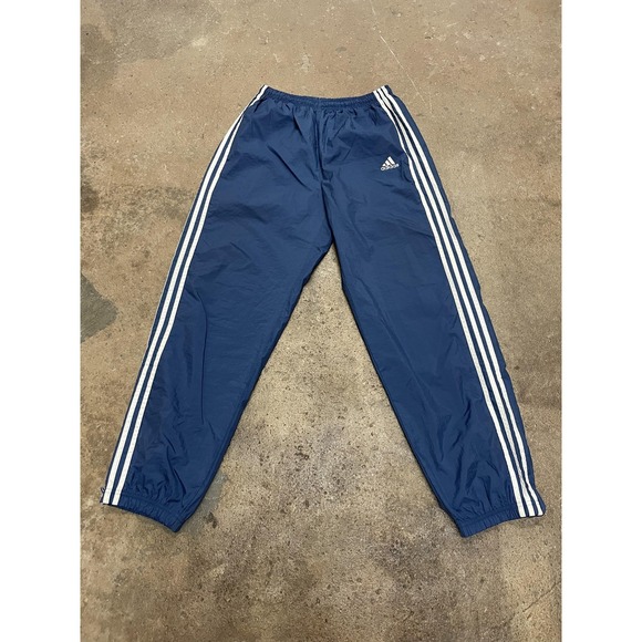 Adidas Track Pants Mens Large Blue 3-Stripes Nylon Elastic Waist Zip Hem Warm Up